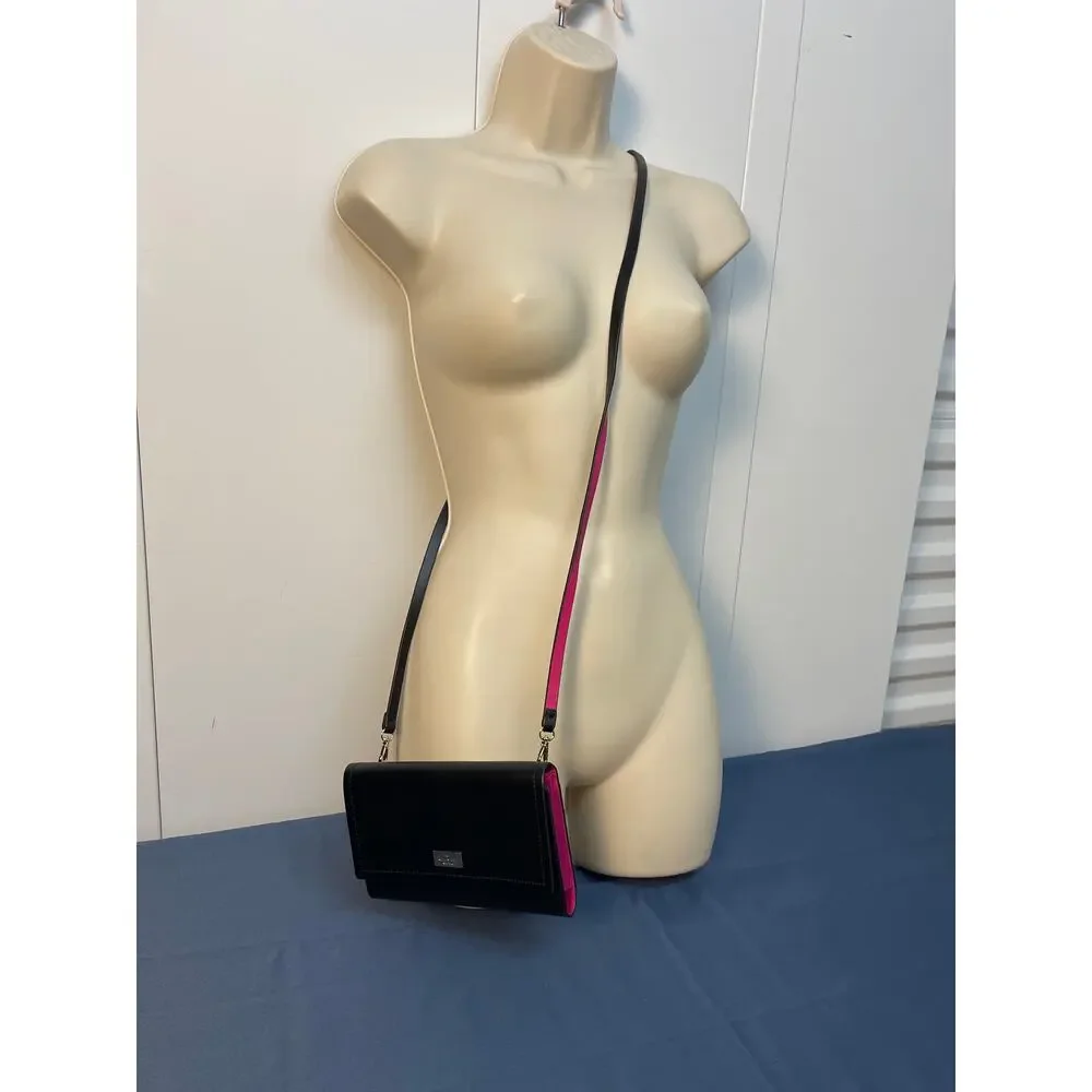Kate Spade‎ Black Pink Wallet/Clutch/Crossbody Removable Strap Pre-owned